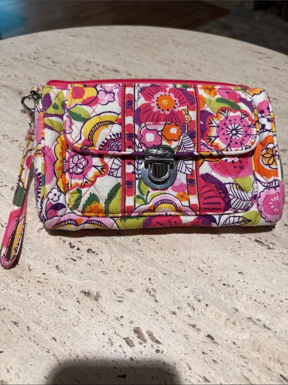 Vera Bradley Pink Floral Quilted Wristlet